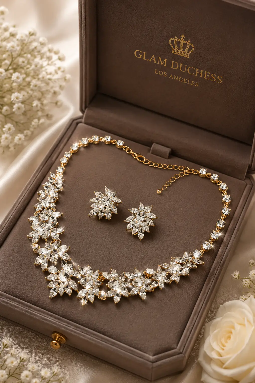 Marquise Stone Cluster Embellished Floral Evening Necklace - Uncategorized from Glam Duchess