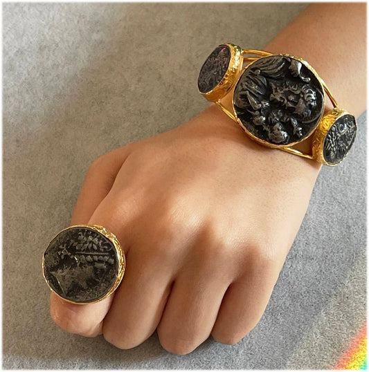 Handmade Gold Plated Imperial Gold Coin Bracelet & Ring Set – Ancient Roman-Inspired Statement Jewelry, Handmade In Turkey - Glam Duchess