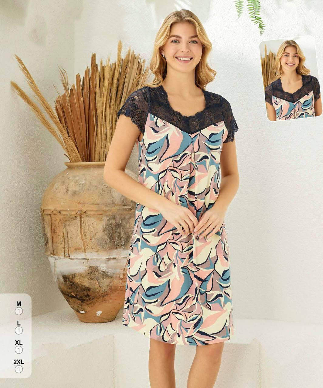 Super Soft& Comfortable Viscose Nightdress with Lace Detail, Made in Turkey