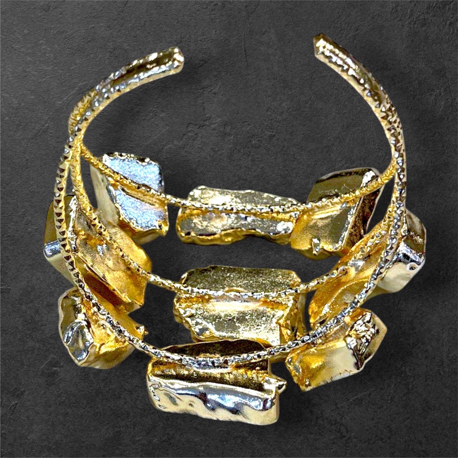 Handmade Gold-Plated Chunky Raw Agate Cuff Bracelet and Ring Set | Bohemian Bold Statement Gemstone Jewelry | Natural Stone Bracelet & Ring, Handmade In Turkey - Glam Duchess