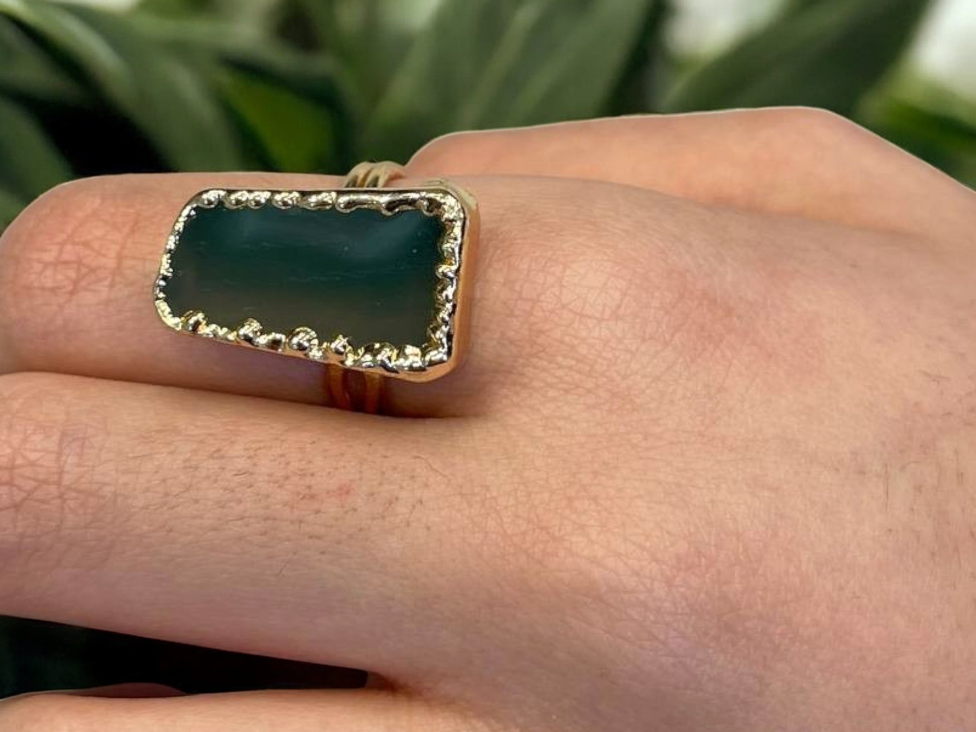 Handmade Gold Plated Cuff Bracelet and Ring Set with Green Natural Agate Stones, Adjustable Statement Bracelet, Special Occasion Jewelry, Handmade In Turkey - Glam Duchess