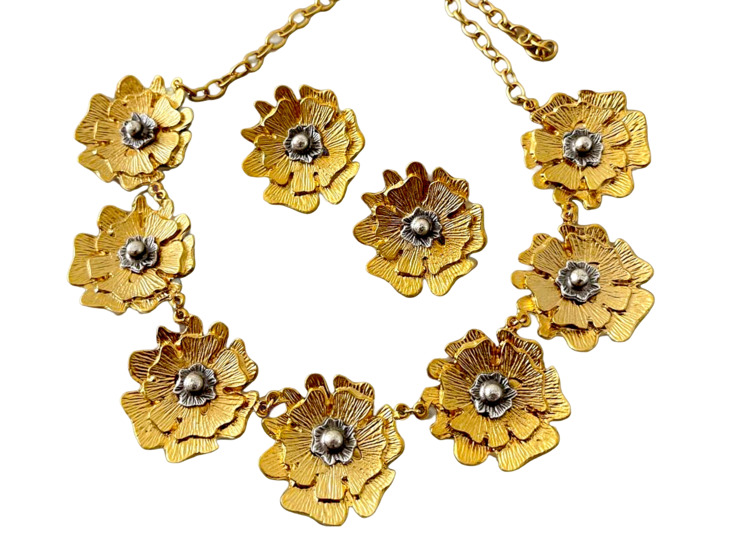 Gold Plated Flower Necklace Earrings Set - Handmade Unique Jewelry Gift for Her, Handmade In Turkey - Glam Duchess