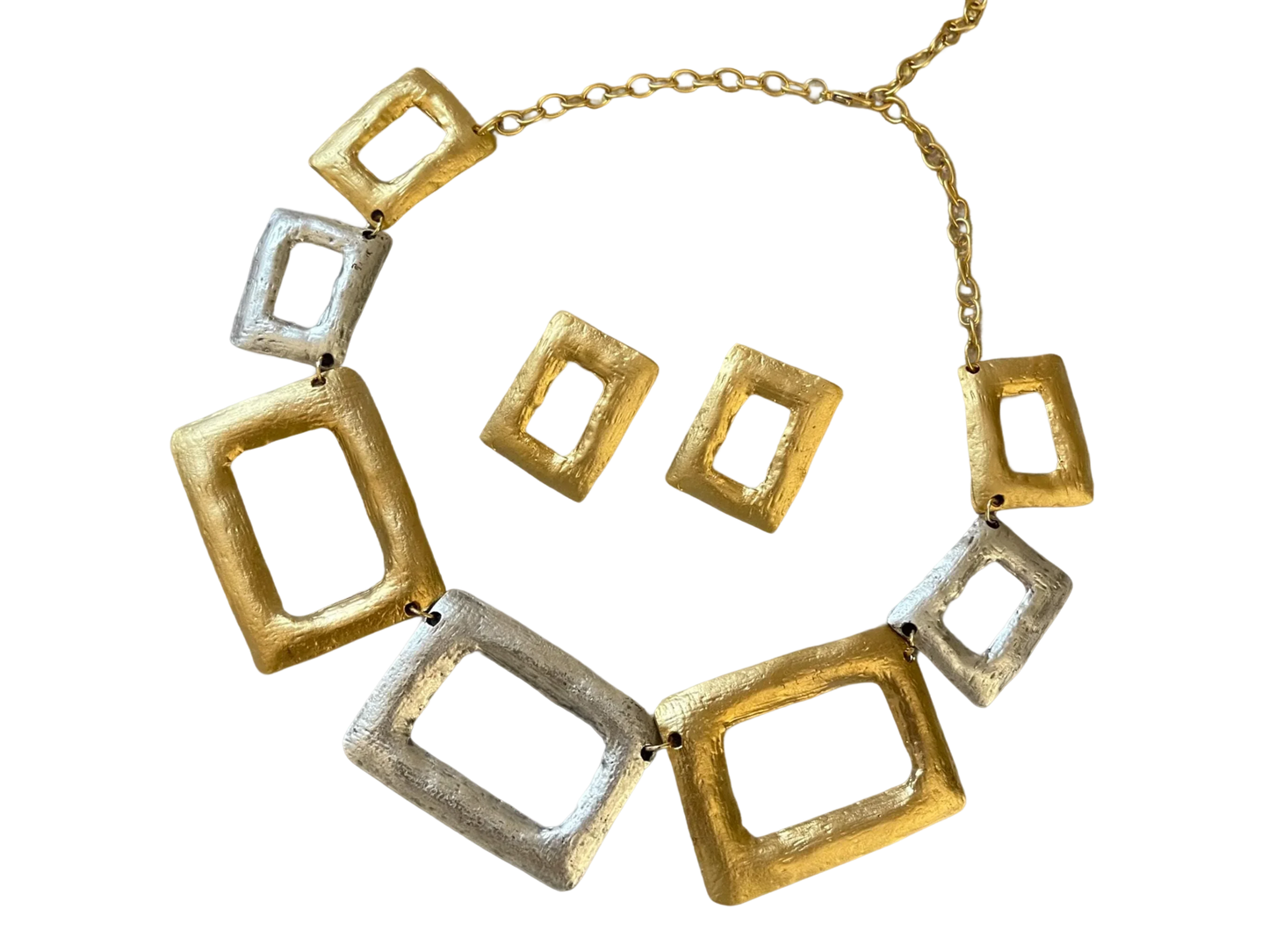 Chunky Geometric Jewelry - Gold Plated Necklace & Bold Statement Earrings Set by Glam Duchess (chunky-silver-gold-plated-geometric-contemporary-jewelry-set-bold-statement-necklace-earrings-set-personalized-birthday-gift-gift-for-her)