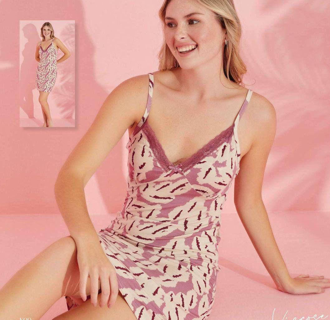 Super Soft Viscose Floral Lace-Trim Nightdress, made in Turkey