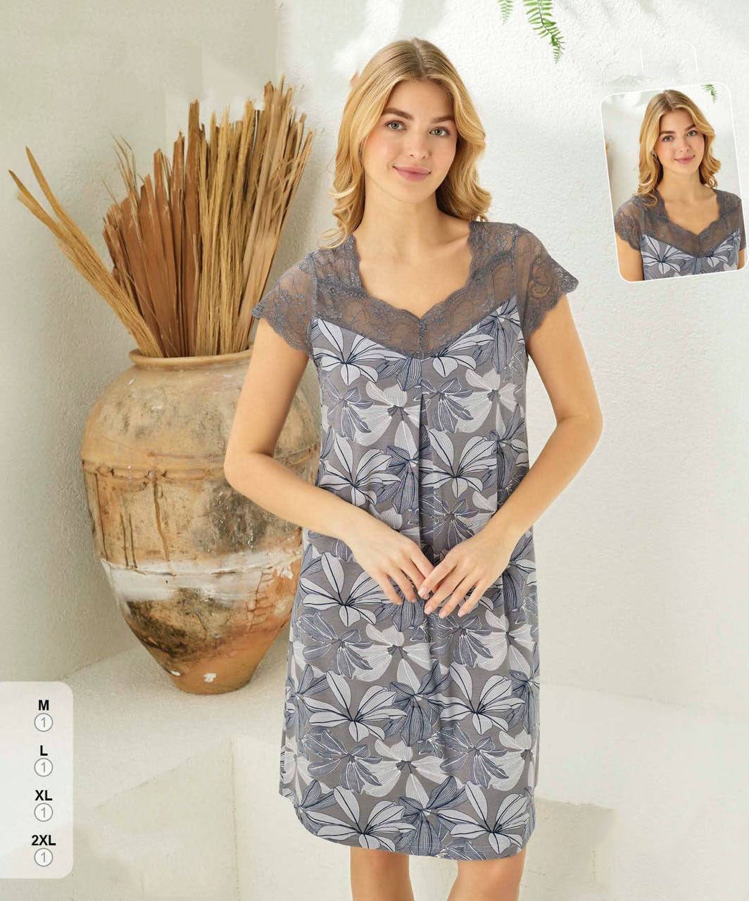 Super Soft& Comfortable Viscose Nightdress with Lace Detail, Made in Turkey