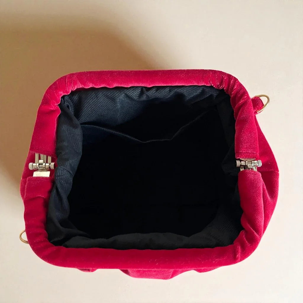 Red Velvet Clutch Bag with Beaded Handle – Elegant Evening Purse, Vintage Style Handbag for Weddings, Parties| - Glam Duchess