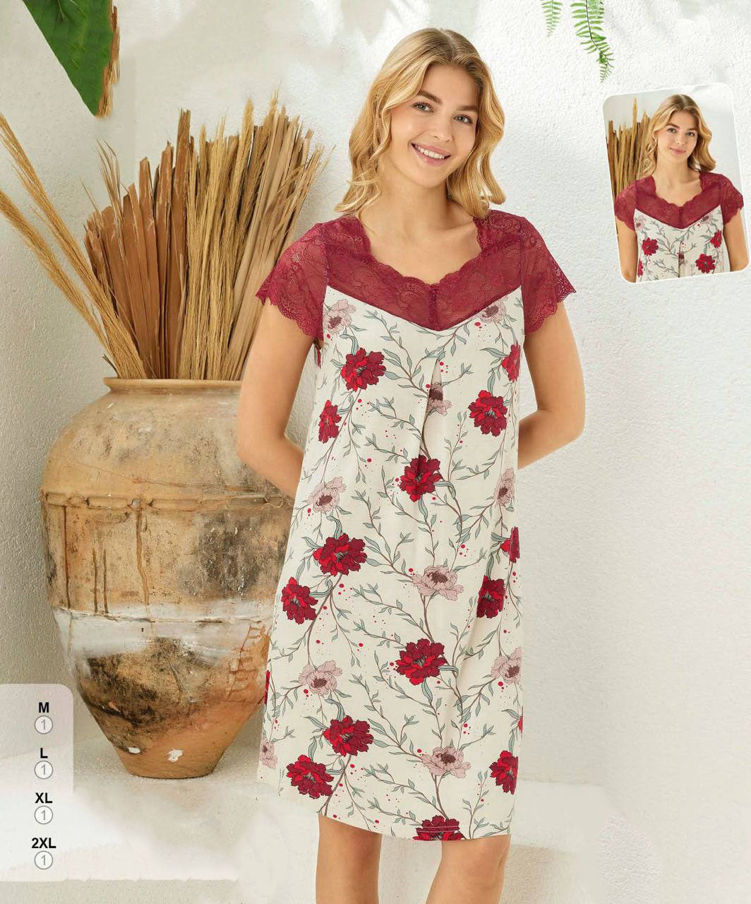 Super Soft& Comfortable Viscose Nightdress with Lace Detail, Made in Turkey