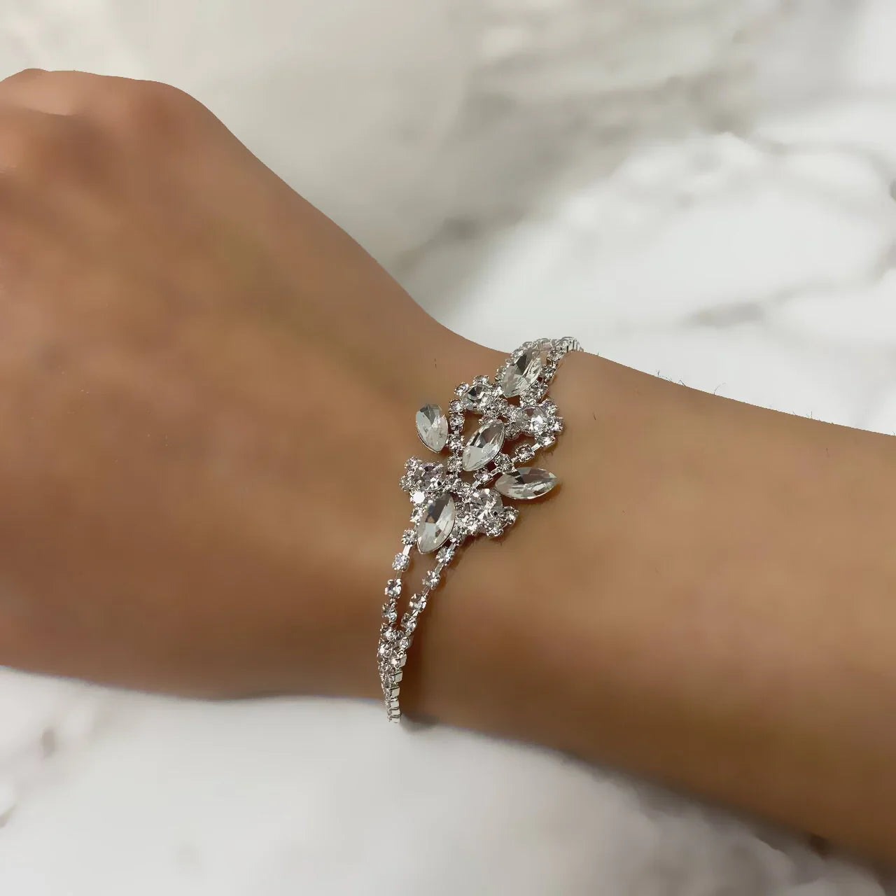 Elegant Bridal Crystal Jewelry Set – Statement Wedding Necklace, Stud Earrings & Bracelet for Brides & Special Occasions by Glam Duchess (luxury-crystal-floral-drop-necklace-bridal-evening-statement-jewelry)