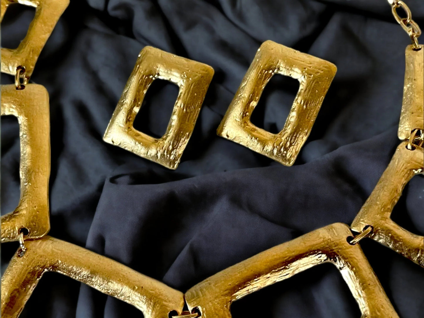 Chunky Gold Plated Jewelry Set - Bold Bib Necklace Earrings Perfect Birthday Gift for Her, Handmade In Turkey - Glam Duchess