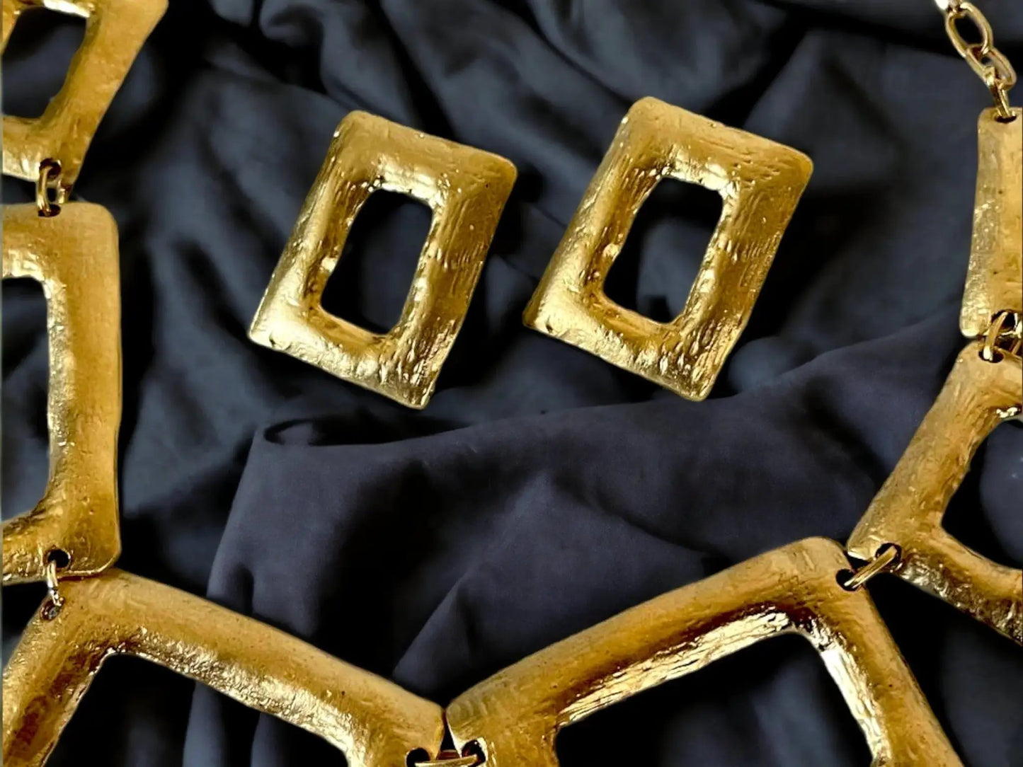 Chunky Gold Jewelry - Bold Gold Plated Bib Necklace & Earrings Set, Handmade Gift by Glam Duchess (gorgeous-chunky-gold-plated-contemporary-jewelry-set-bold-bib-statement-necklace-earrings-set-personalized-birthday-gift-gift-for-her)