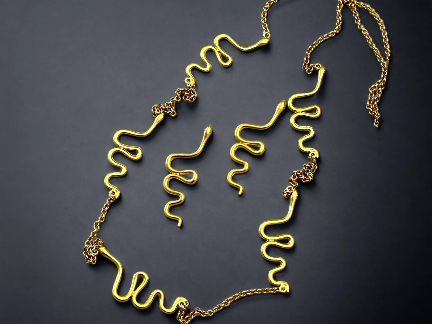 18K Gold plated Snake Necklace Earrings Jewelry Set - Glam Duchess