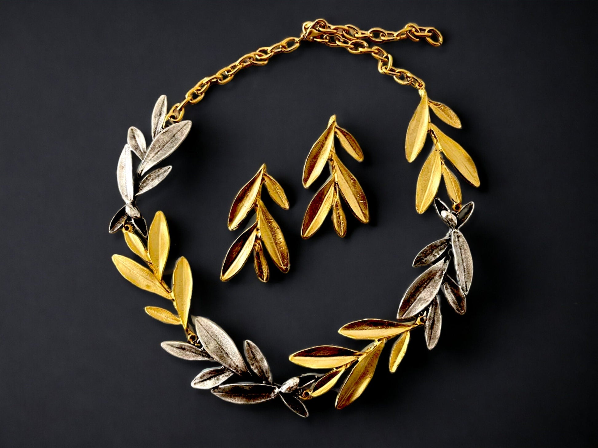 Gold Plated Olive Leaf Jewelry Set - Bohemian Necklace and Earrings Unique Gift, Handmade In Turkey - Glam Duchess