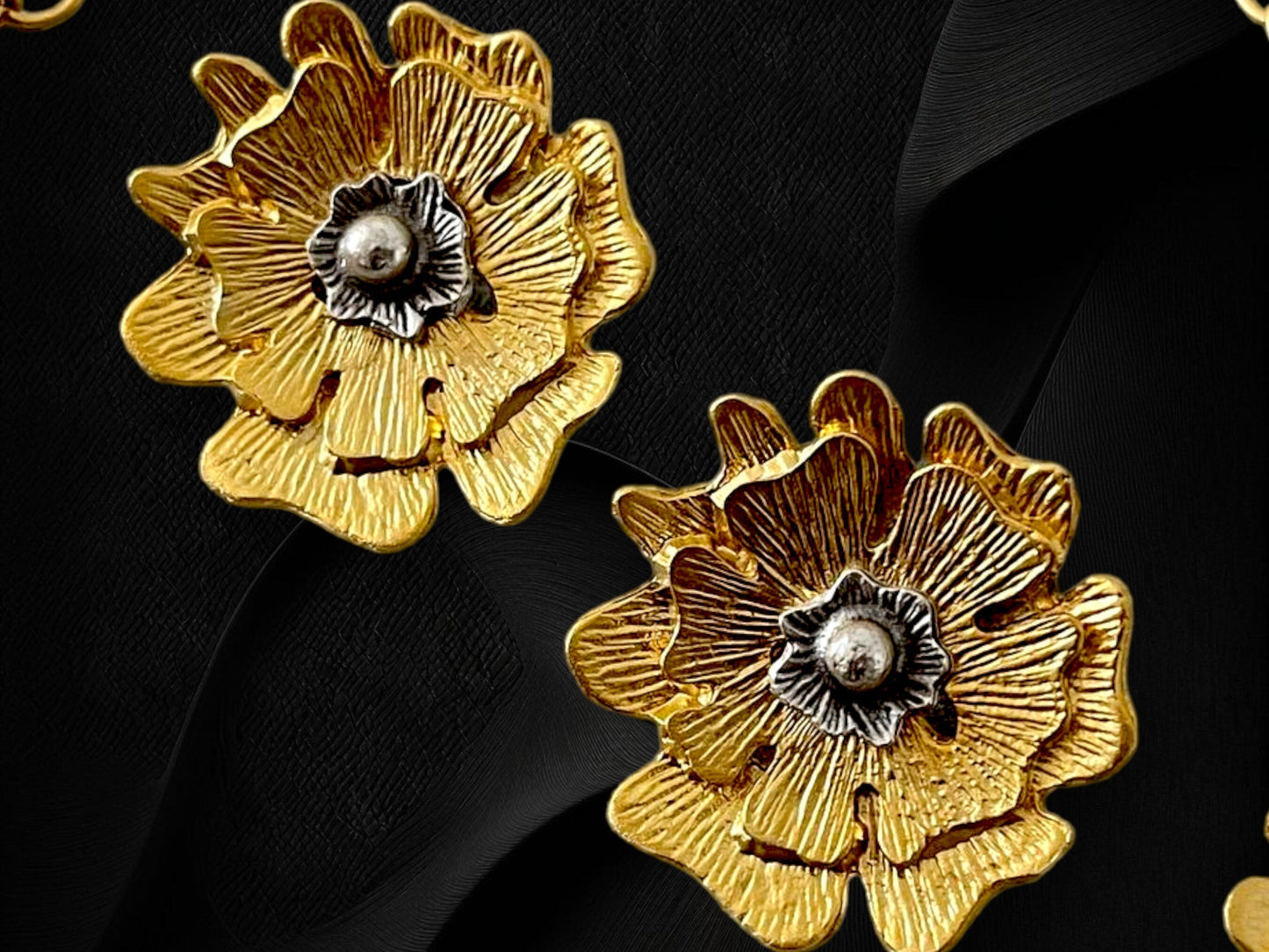 Gold Plated Flower Necklace Earrings Set - Handmade Unique Jewelry Gift for Her, Handmade In Turkey - Glam Duchess