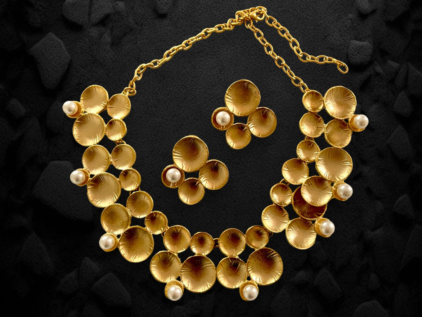 Unique Handmade Gold Necklace Earrings Chunky Pearl Jewelry Set, Handmade In Turkey - Glam Duchess