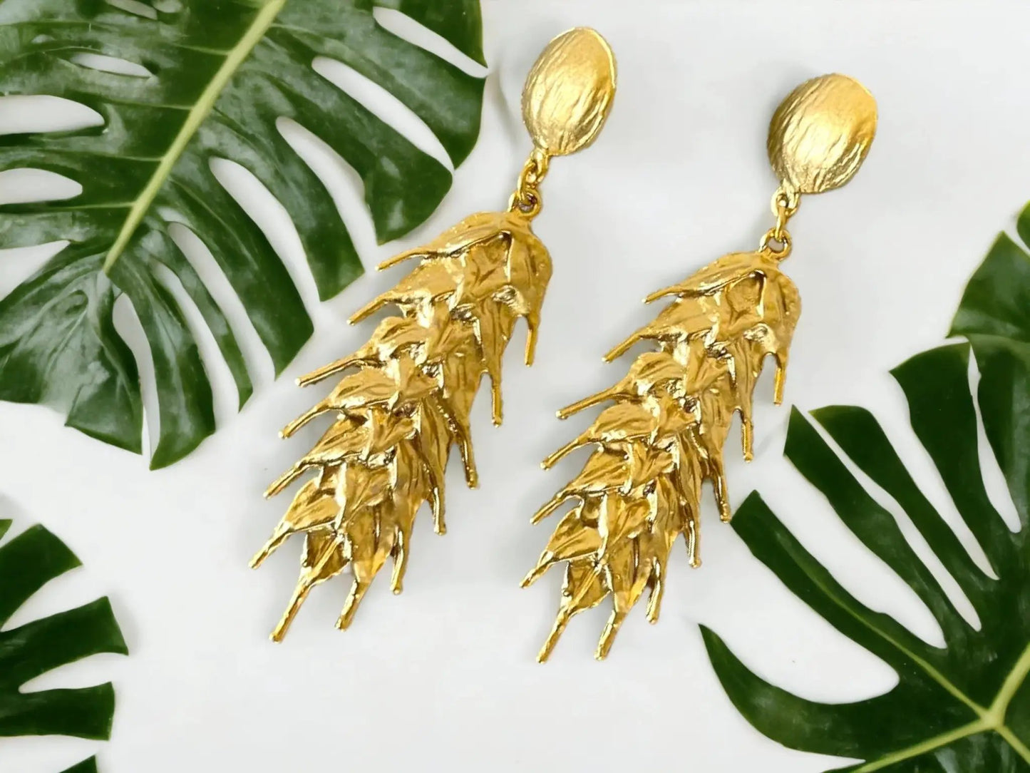 Gold Plated Drop Earrings – Handmade Chunky Wheat Statement Earrings With Matte Gold Finish by Glam Duchess (gold-plated-drop-earrings-unique-matte-gold-handmade-wheat-earrings-gold-chunky-statement-earrings-unique-handmade-birthday-gift-for-her)