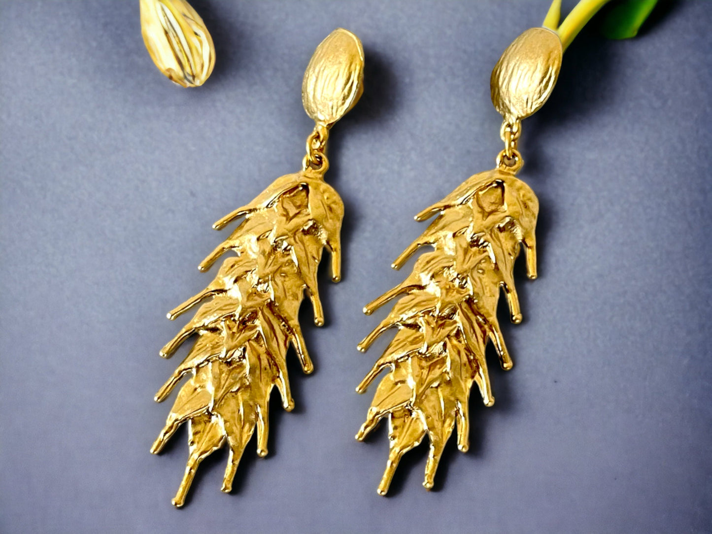 Gold Plated Drop Earrings - Unique Handmade Chunky Wheat Statement Earrings, Handmade In Turkey - Glam Duchess