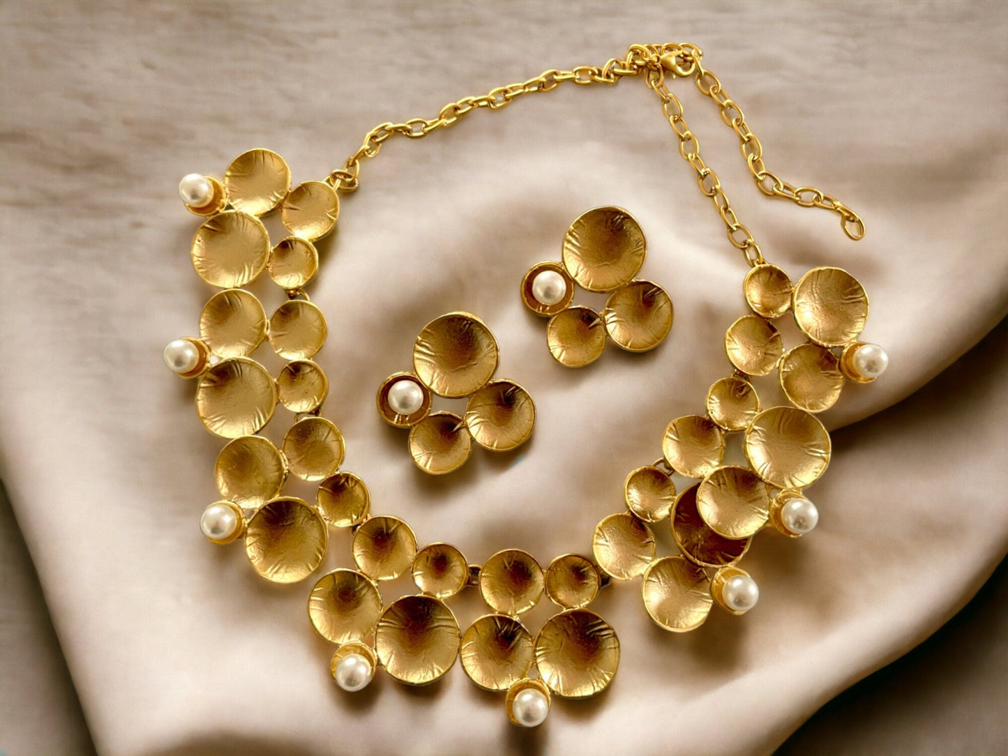 Unique Handmade Gold Necklace Earrings Chunky Pearl Jewelry Set, Handmade In Turkey - Glam Duchess