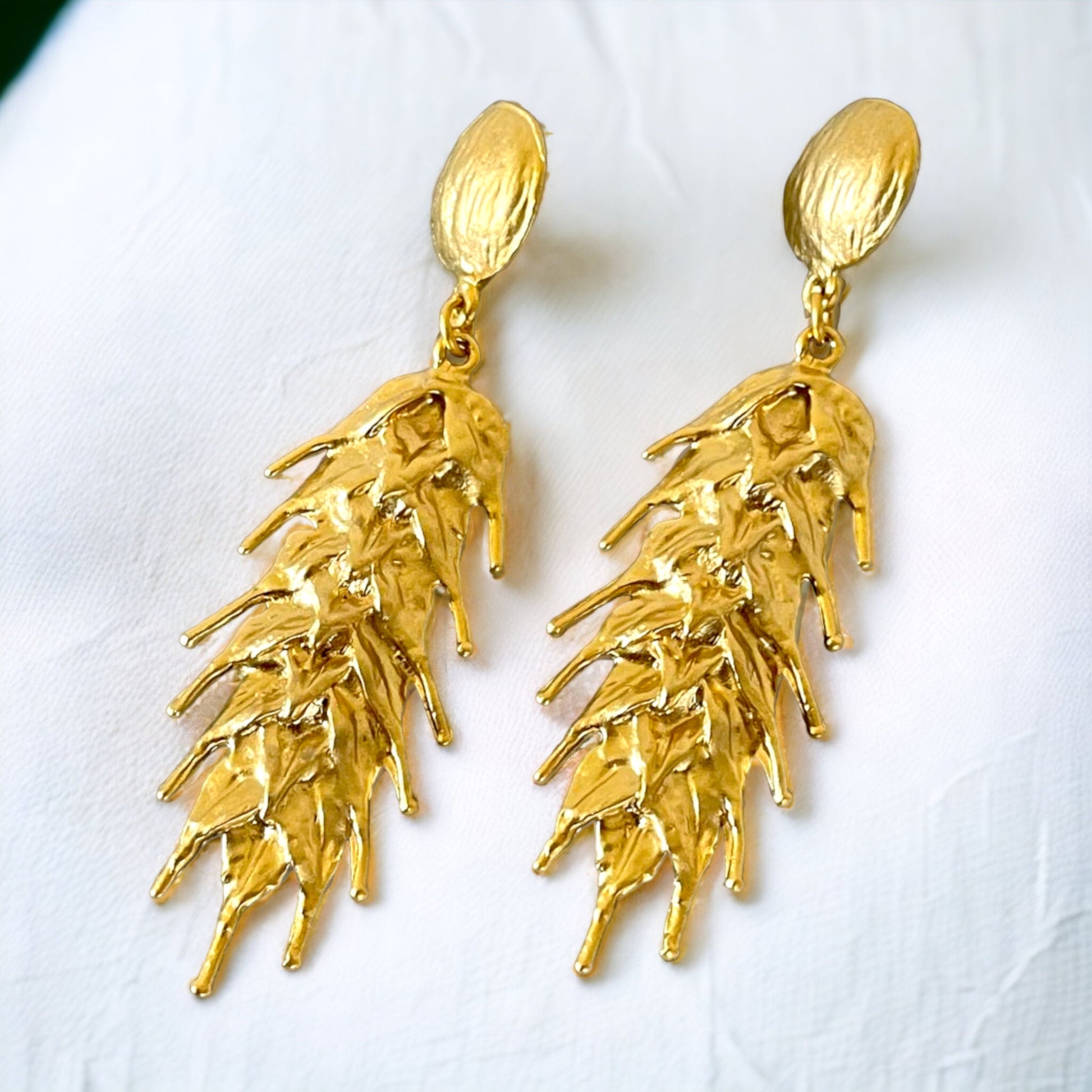 Gold Plated Drop Earrings - Unique Handmade Chunky Wheat Statement Earrings, Handmade In Turkey - Glam Duchess
