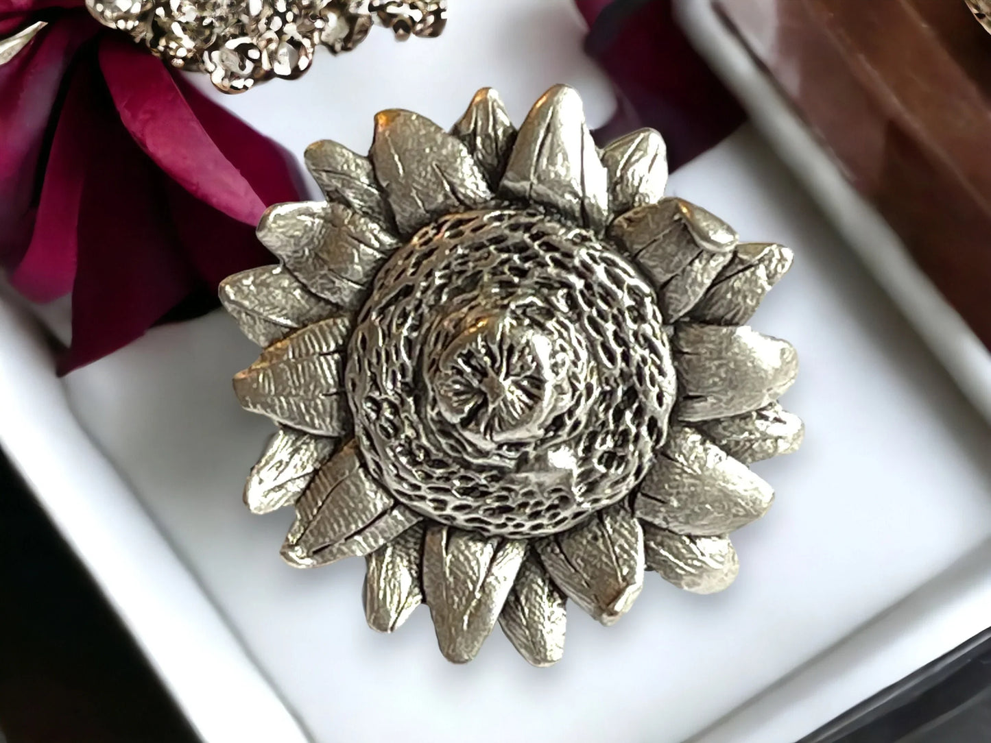 Silver Plated Adjustable Chunky Rings, Sunflower Unique Handmade Boho Big Rings, Unique Statement Jewelry, Trendy Gift for her, Handmade In Turkey - Glam Duchess