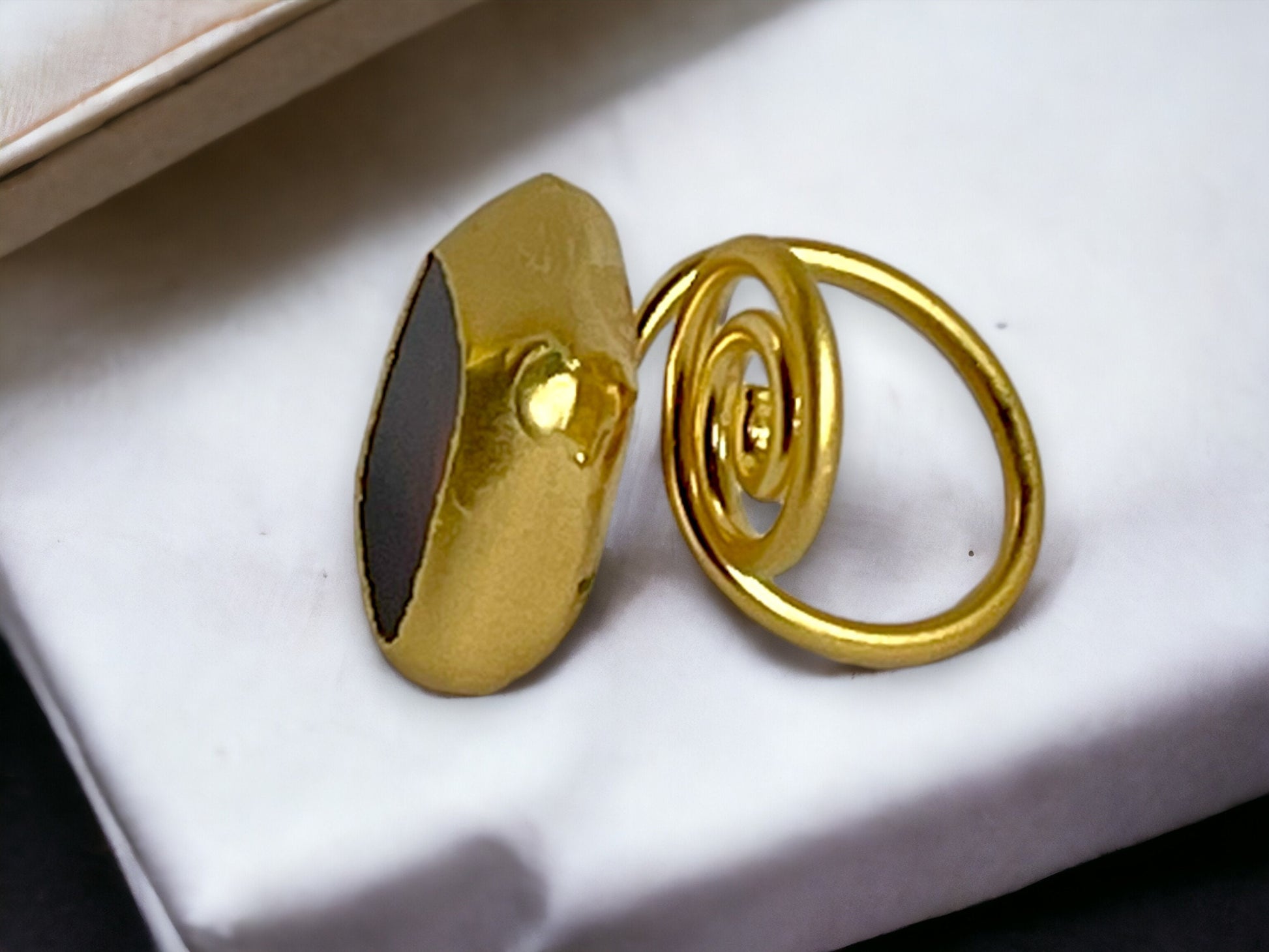 Gold Plated Glass Statement Ring - Adjustable Unique Handmade Roman Boho Jewelry, Handmade In Turkey - Glam Duchess