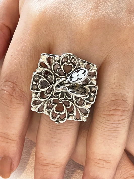 Handmade Silver Plated Statement Ring, Bohemian Handcrafted Big Silver Ring, Adjustable Chunky Rings, Perfect for Stylish Accessorizing, Handmade In Turkey - Glam Duchess