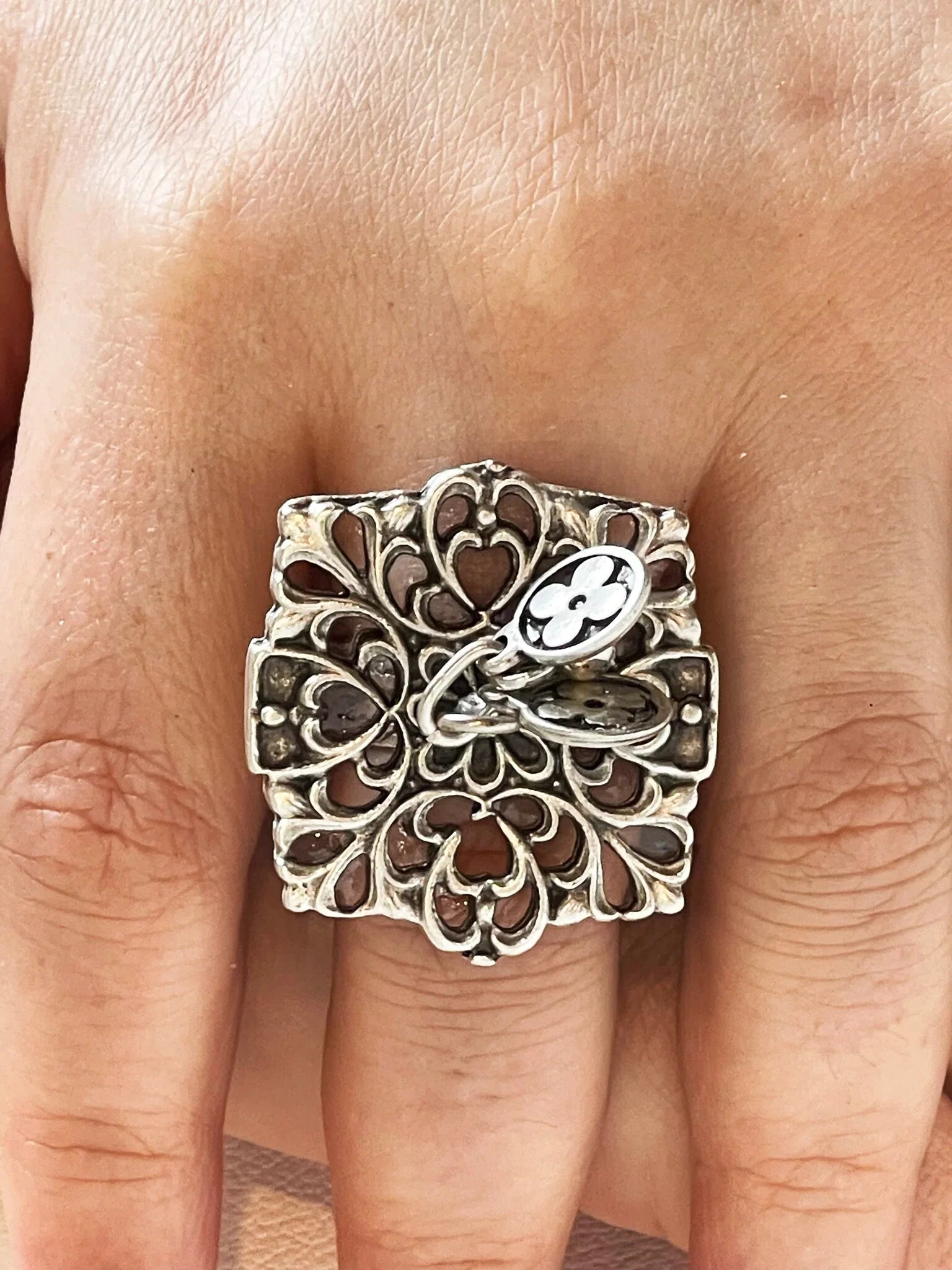 Handmade Silver Plated Statement Ring, Bohemian Handcrafted Big Silver Ring, Adjustable Chunky Rings, Perfect for Stylish Accessorizing, Handmade In Turkey - Glam Duchess