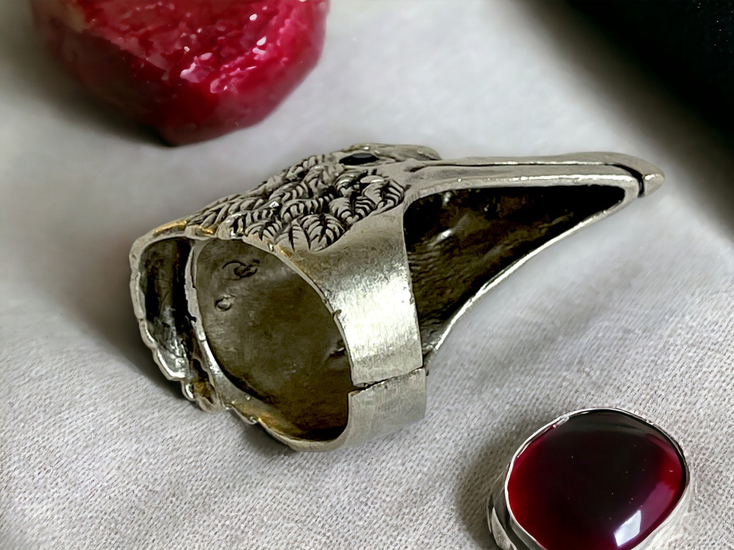 Boho Silver Plated Eagle Head Ring - Oversized Statement Piece, Adjustable Chunky Design for Fashion Lovers, Adjustable Unisex Gift