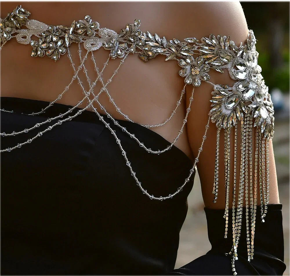 Bridal Shoulder Necklace - Elegant Wedding Body Jewelry with Crystals - Glam Duchess