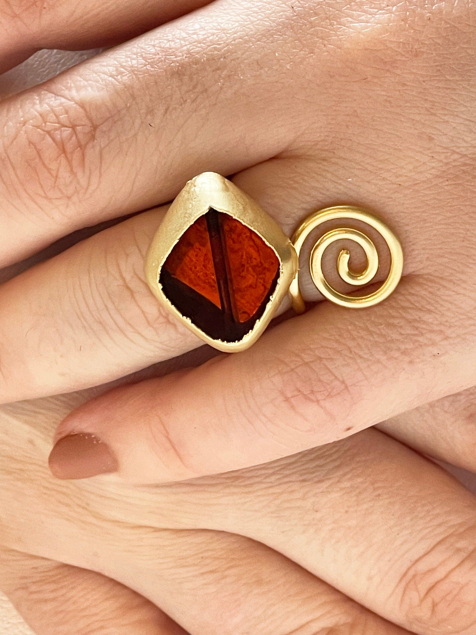 Gold Plated Glass Statement Ring - Adjustable Unique Handmade Roman Boho Jewelry, Handmade In Turkey - Glam Duchess