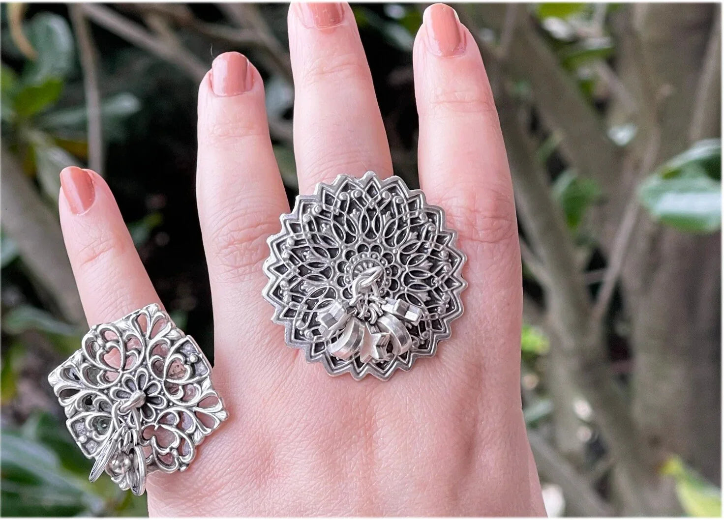 Handmade Silver Plated Statement Ring, Bohemian Handcrafted Big Silver Ring, Adjustable Chunky Rings, Perfect for Stylish Accessorizing, Handmade In Turkey - Glam Duchess