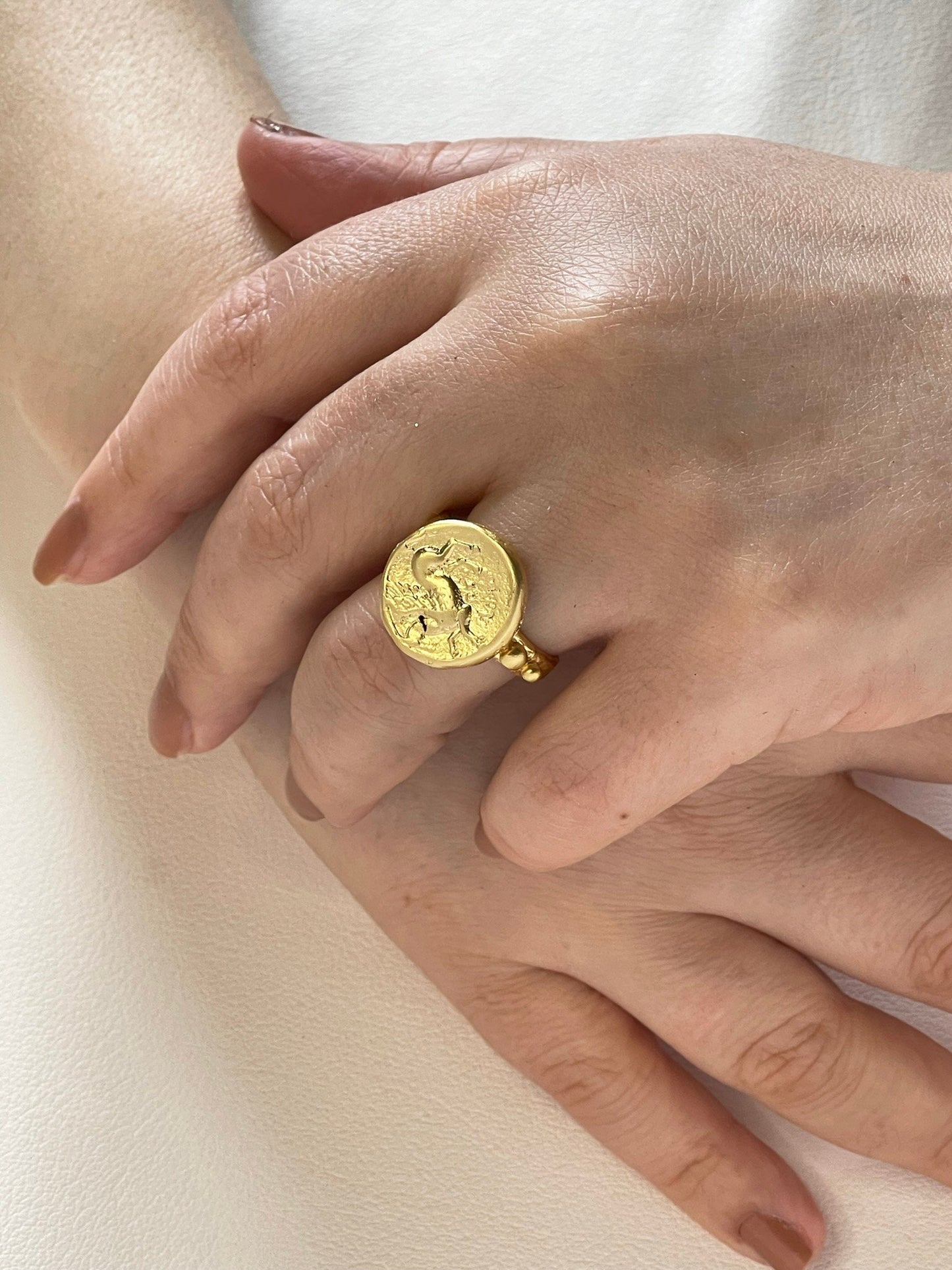 Roman-Inspired Gold Ring - Adjustable Bohemian Coin Jewelry Handcrafted Gift