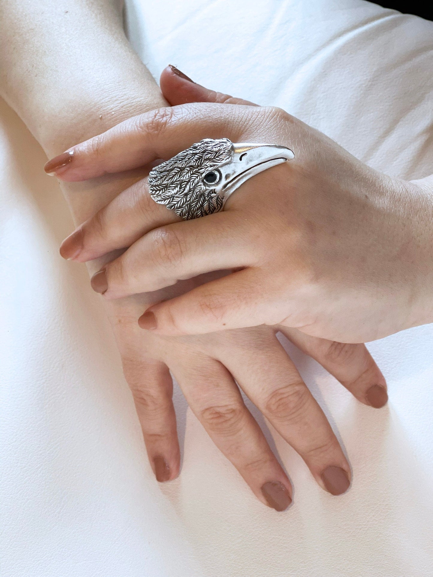 Boho Silver Plated Eagle Head Ring - Oversized Statement Piece, Adjustable Chunky Design for Fashion Lovers, Adjustable Unisex Gift
