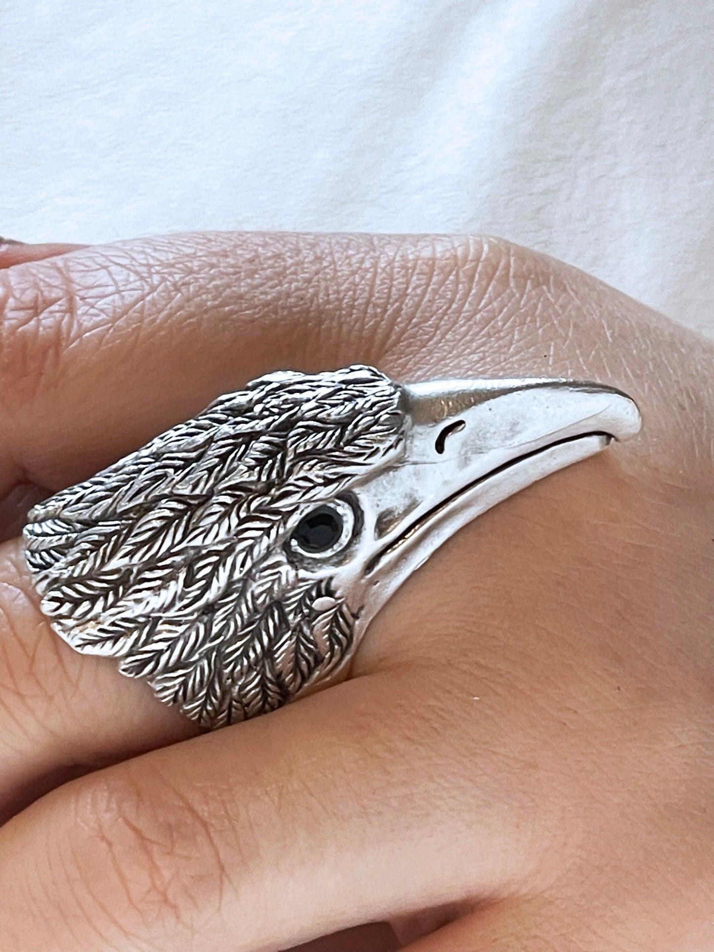 Boho Silver Plated Eagle Head Ring - Oversized Statement Piece, Adjustable Chunky Design for Fashion Lovers, Adjustable Unisex Gift