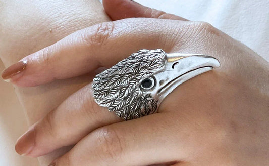 Boho Silver Plated Eagle Head Ring - Oversized Statement Piece, Adjustable Chunky Design for Fashion Lovers, Adjustable Unisex Gift, Handmade In Turkey - Glam Duchess