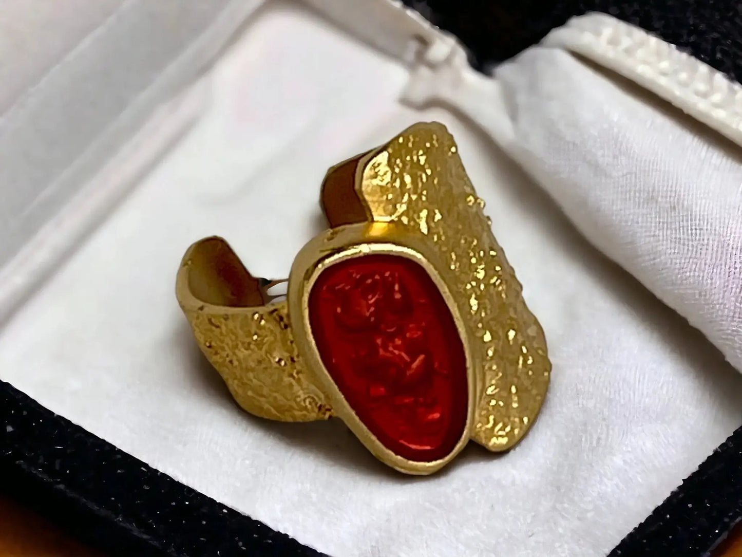 Gold Plated Ring - Adjustable Boho Statement Band, Handmade Chunky Jewelry by Glam Duchess (unique-handmade-roman-gold-boho-style-big-rings-gold-plated-glass-ring-statement-jewelry-adjustable-ring-trendy-birthday-gift)