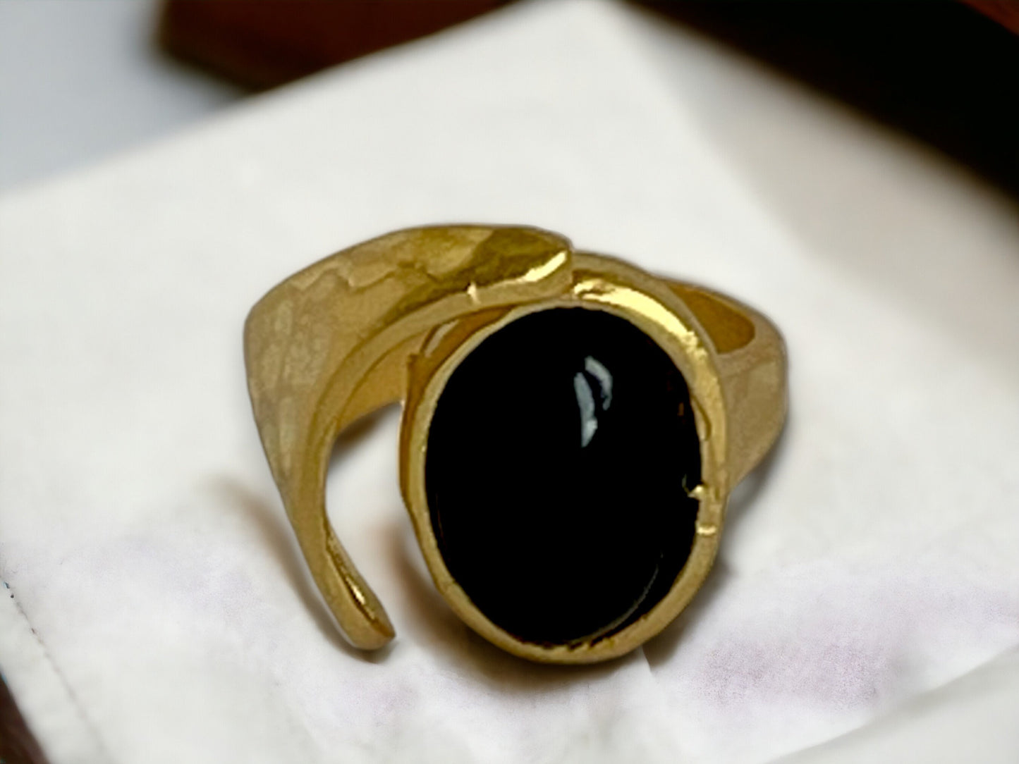 Handmade Roman Inspired Black Stone Gold Ring - Bohemian Style Red Gemstone - Gold Plated Adjustable Ring - Stylish Birthday Gift for Her