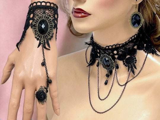 Victorian Gothic Choker Necklace - Black Lace Wedding Jewelry - Glam Duchess