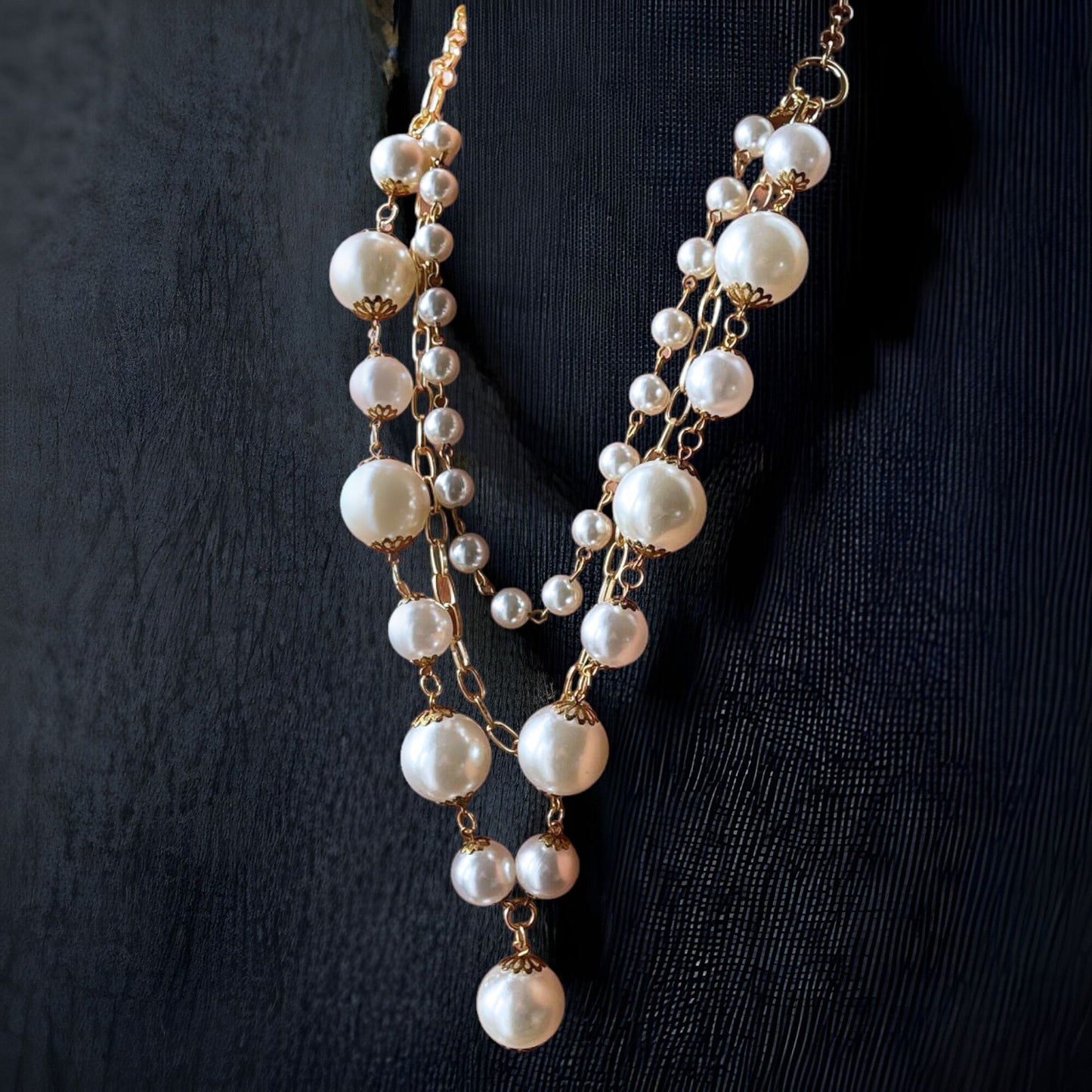 Handmade Gold Plated Long Layered Pearl Necklace, Handmade In Turkey - Glam Duchess