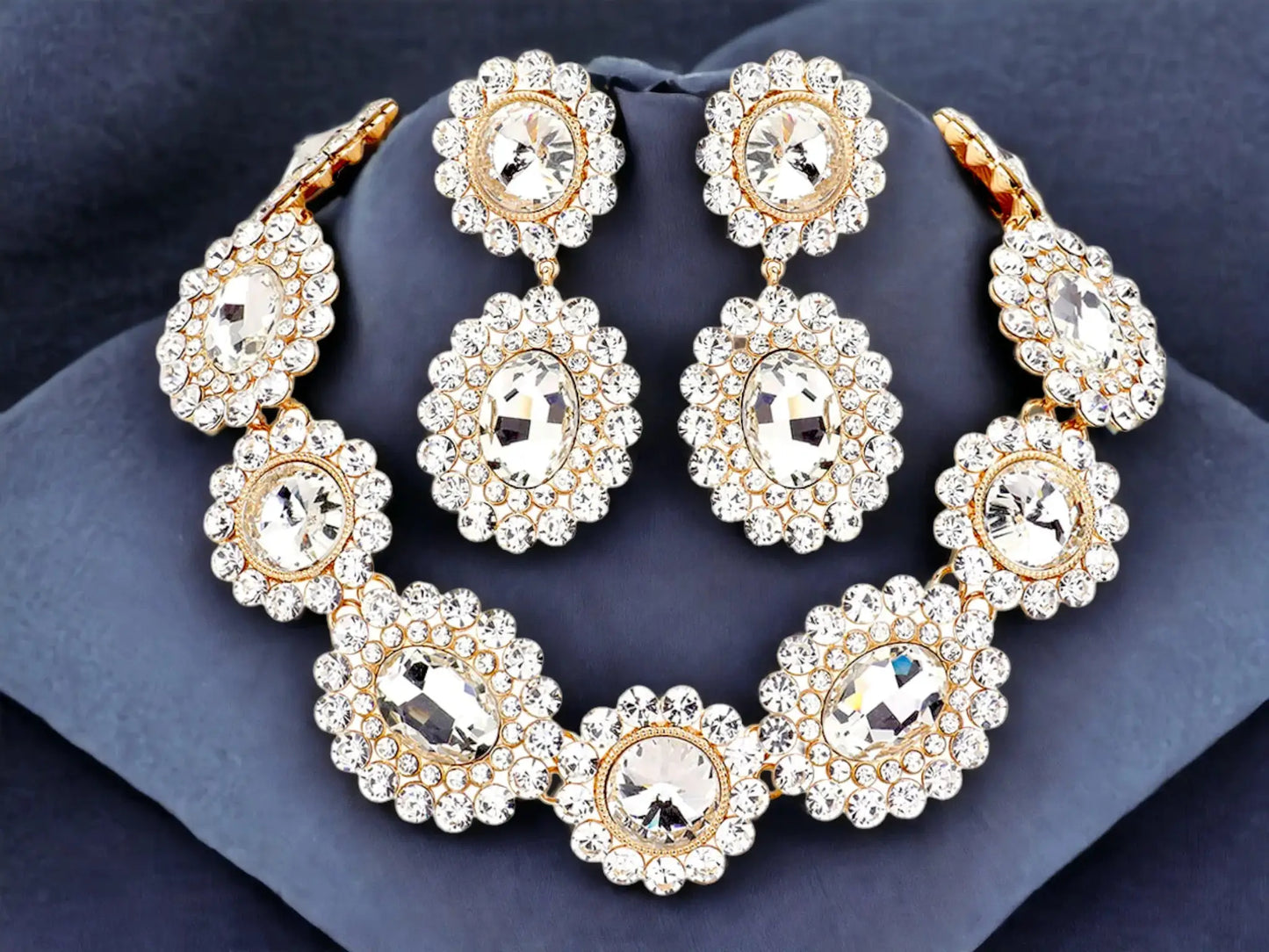 Crystal Statement Necklace – Luxury Bridal Jewelry Set With Elegant Drop Earrings by Glam Duchess (luxury-crystal-statement-necklace-earrings-set-elegant-bridal-evening-jewelry)