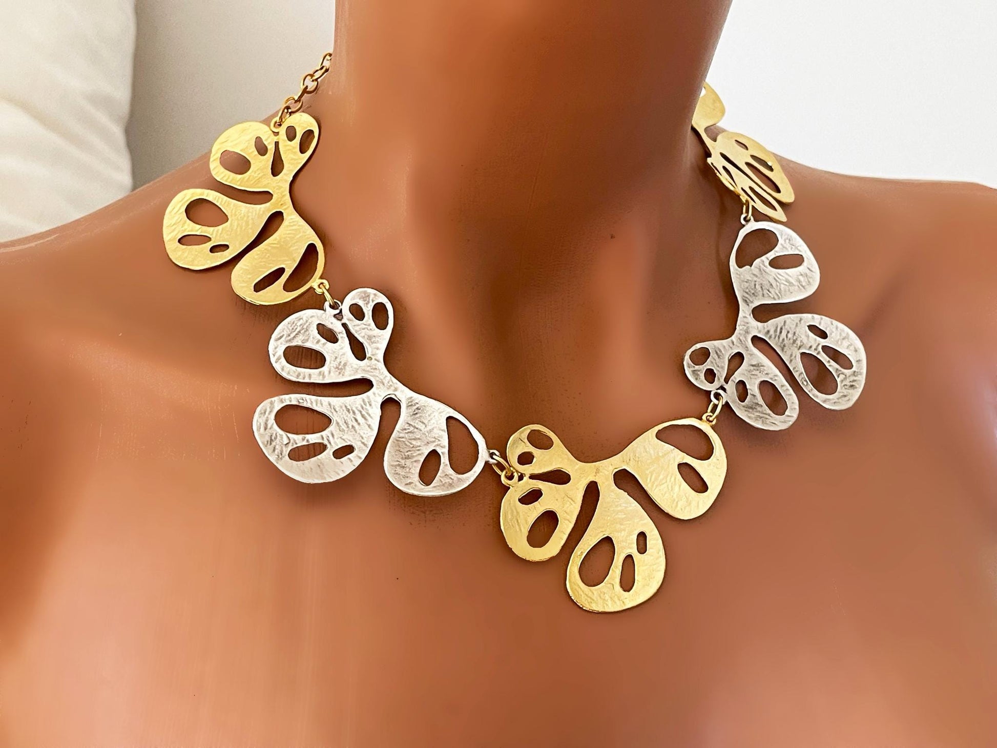 Minimalist Two Tone Gold Plated Necklace Earrings Set Chunky Jewelry Set, Handmade In Turkey - Glam Duchess
