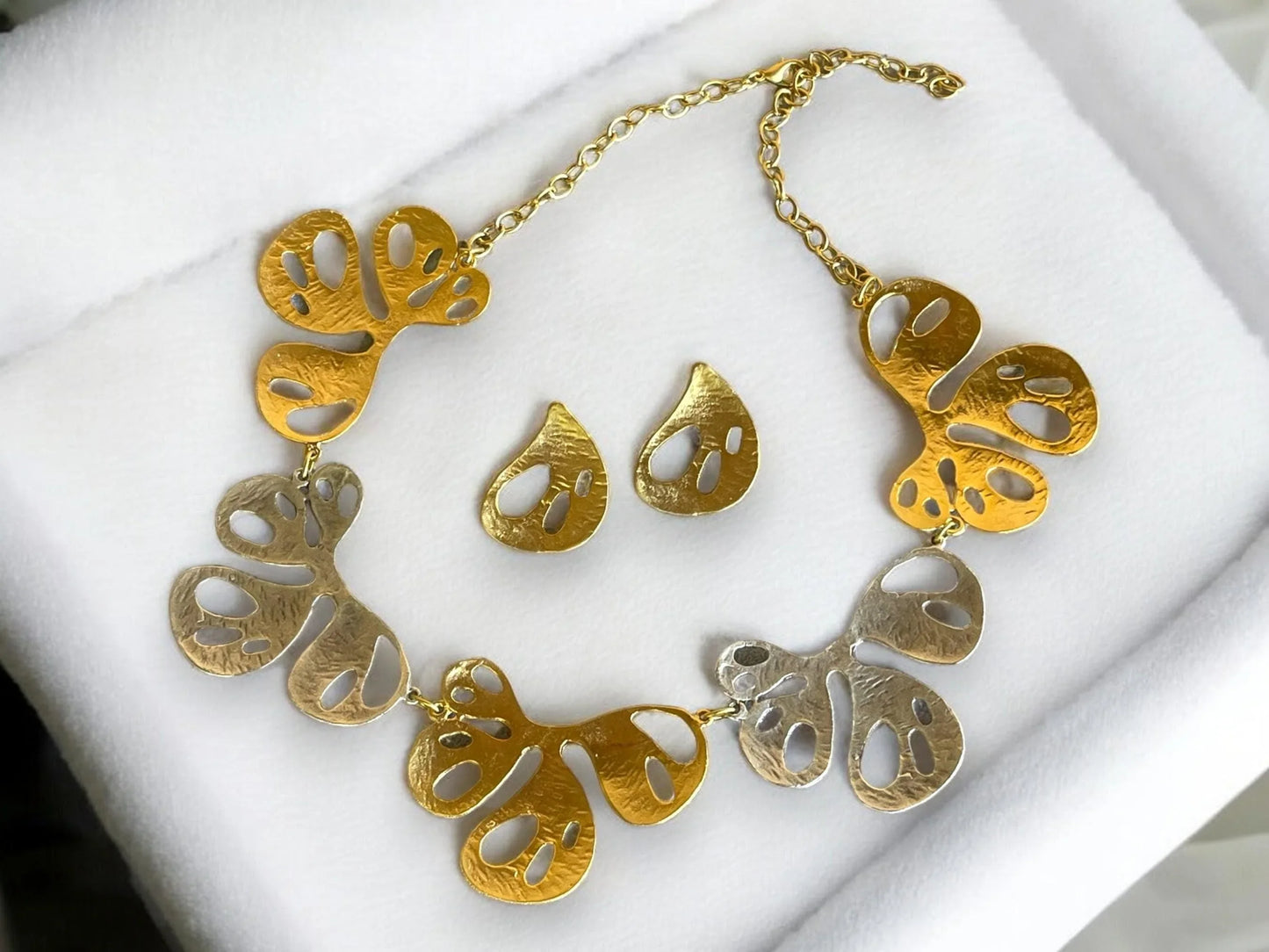 Minimalist Two Tone Gold Plated Necklace Earrings Set Chunky Jewelry Set, Handmade In Turkey - Glam Duchess