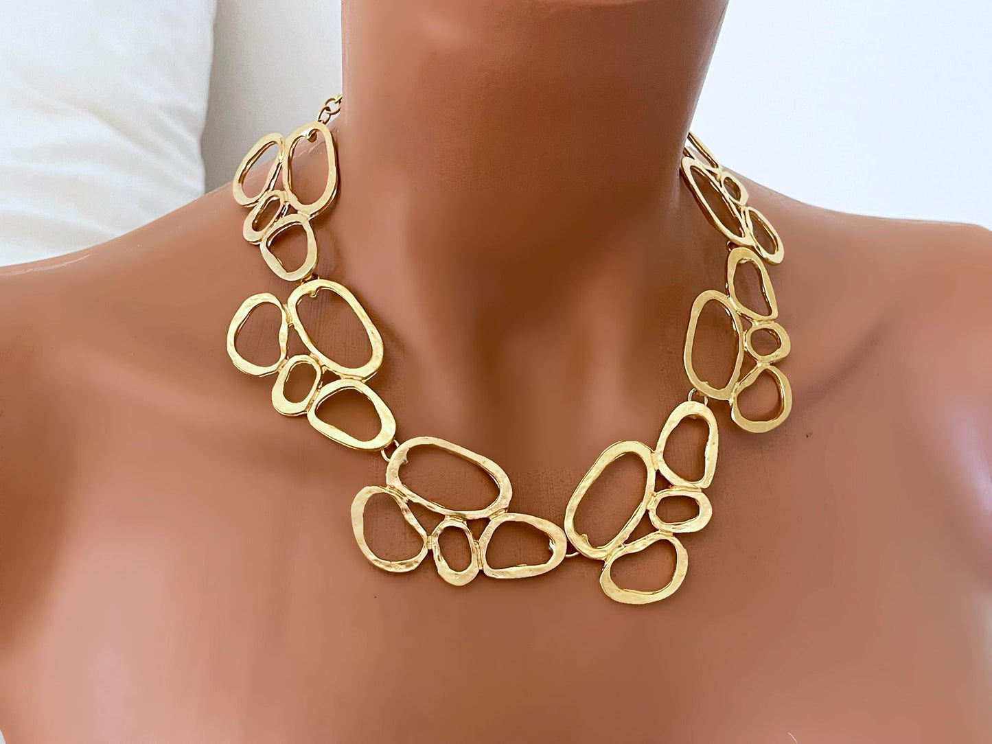 Gold Plated Chunky Necklace Earrings Set - Two Tone Geometric Minimalist Jewelry, Handmade In Turkey - Glam Duchess