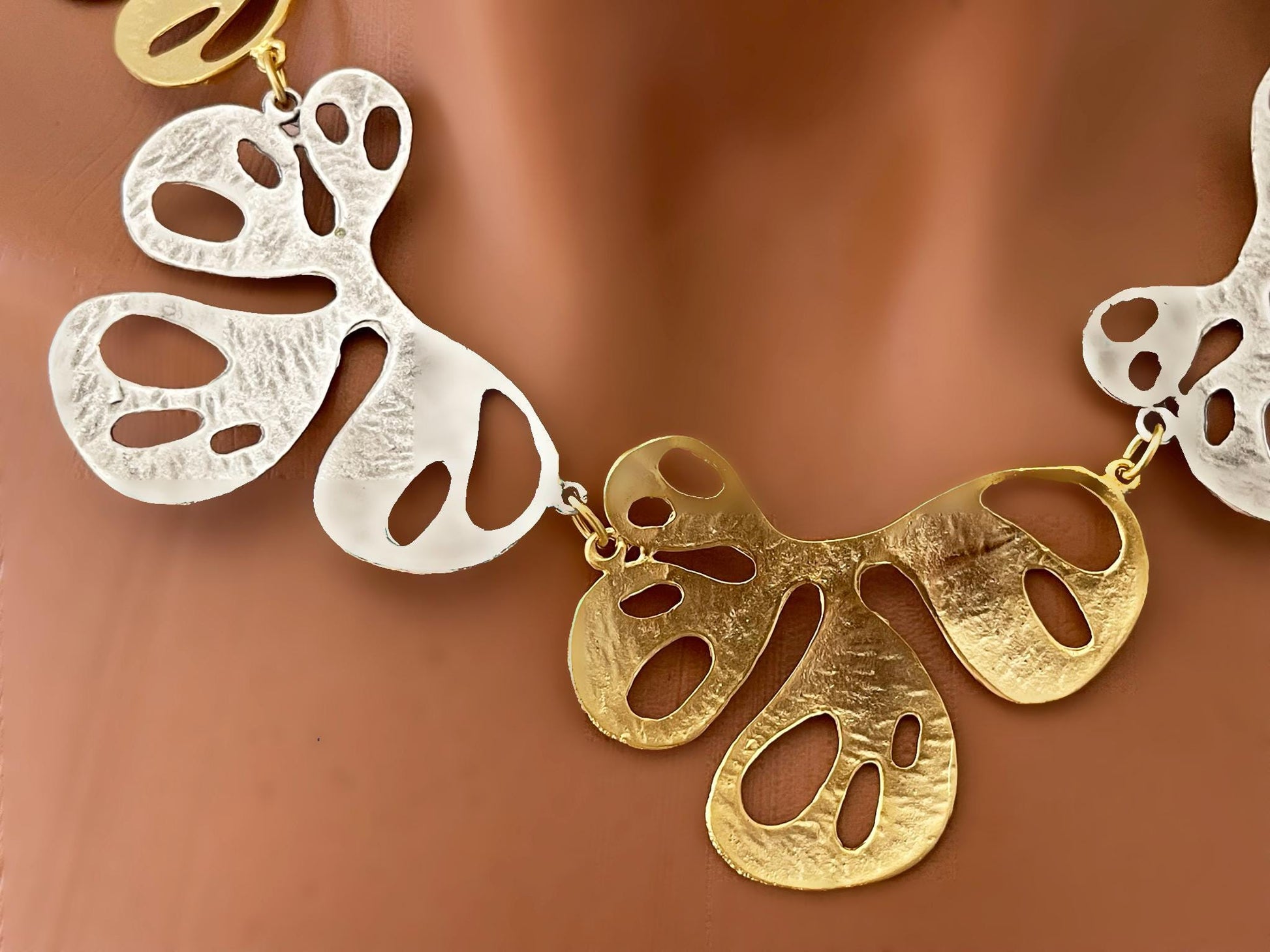 Minimalist Two Tone Gold Plated Necklace Earrings Set Chunky Jewelry Set, Handmade In Turkey - Glam Duchess