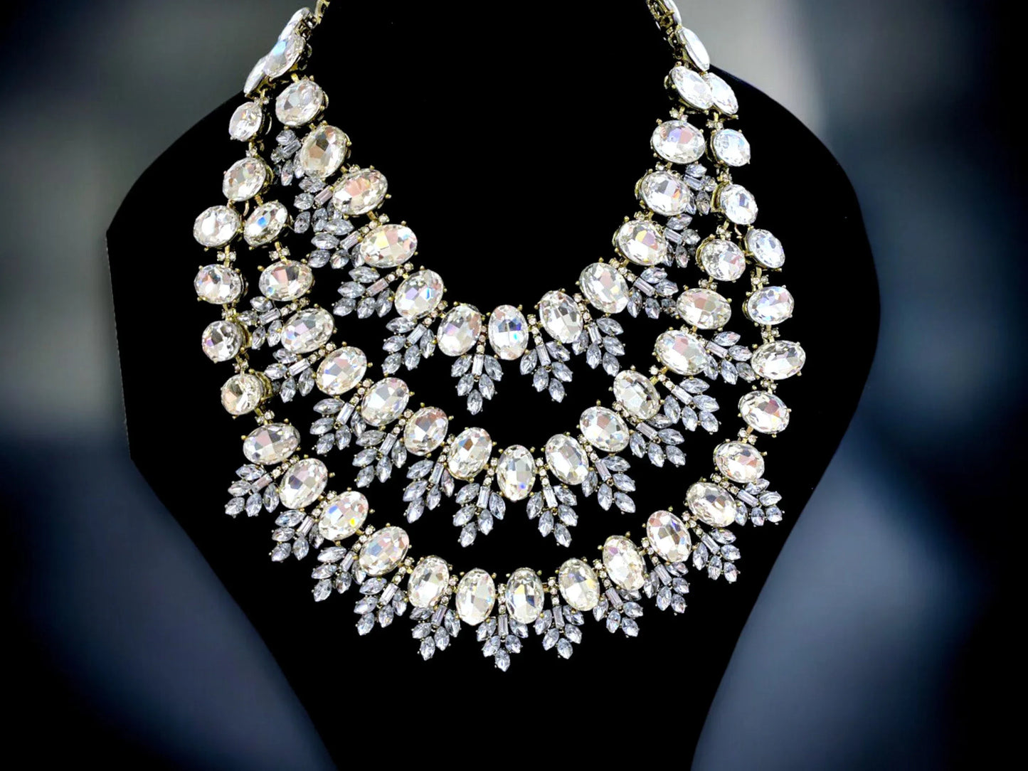 Drag Queen Chunky Crystal Bib Necklace Earrings Statement Jewelry Set - Glam Duchess