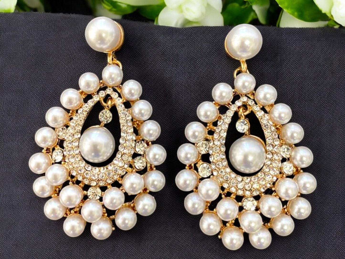 Elegant Pearl & Crystal Chandelier Earrings for Brides - Glam Duchess