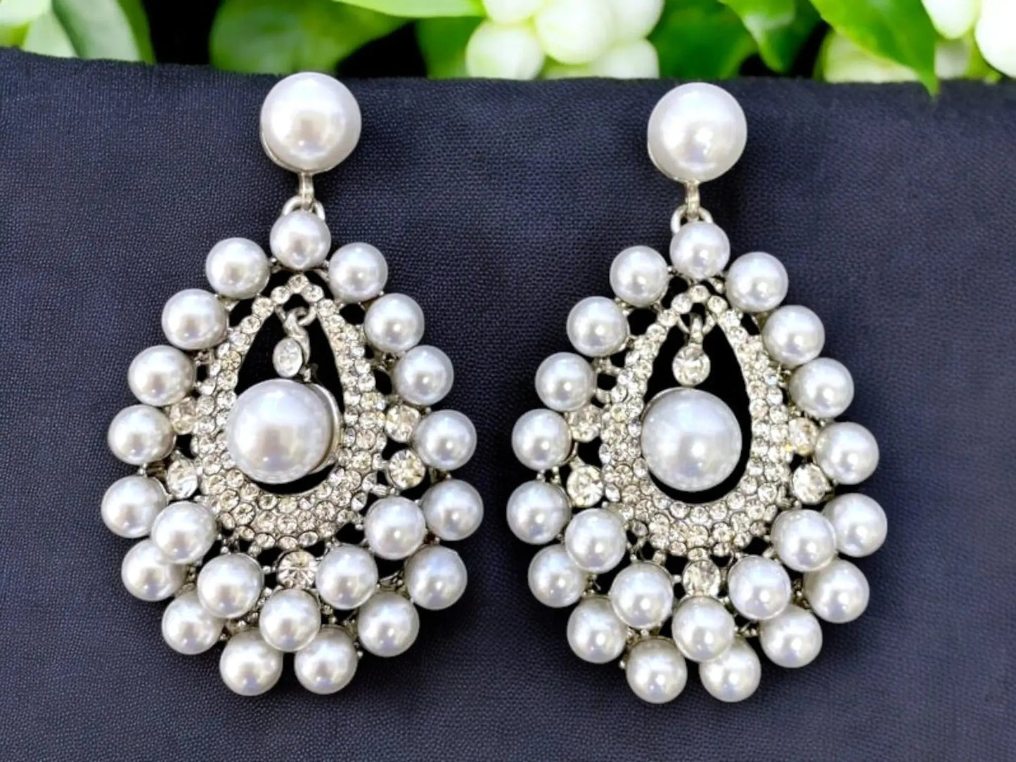 Pearl Chandelier Earrings – Elegant Bridal Crystal Drop Earrings, Lightweight Wedding Jewelry by Glam Duchess (elegant-pearl-crystal-chandelier-earrings-for-brides)