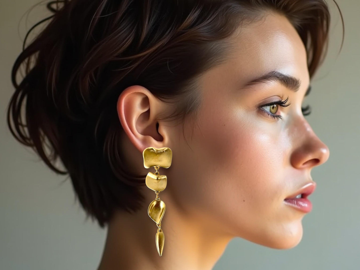 Gold Geometric Drop Earrings - Handmade Minimalist Statement Jewelry, Handmade In Turkey - Glam Duchess