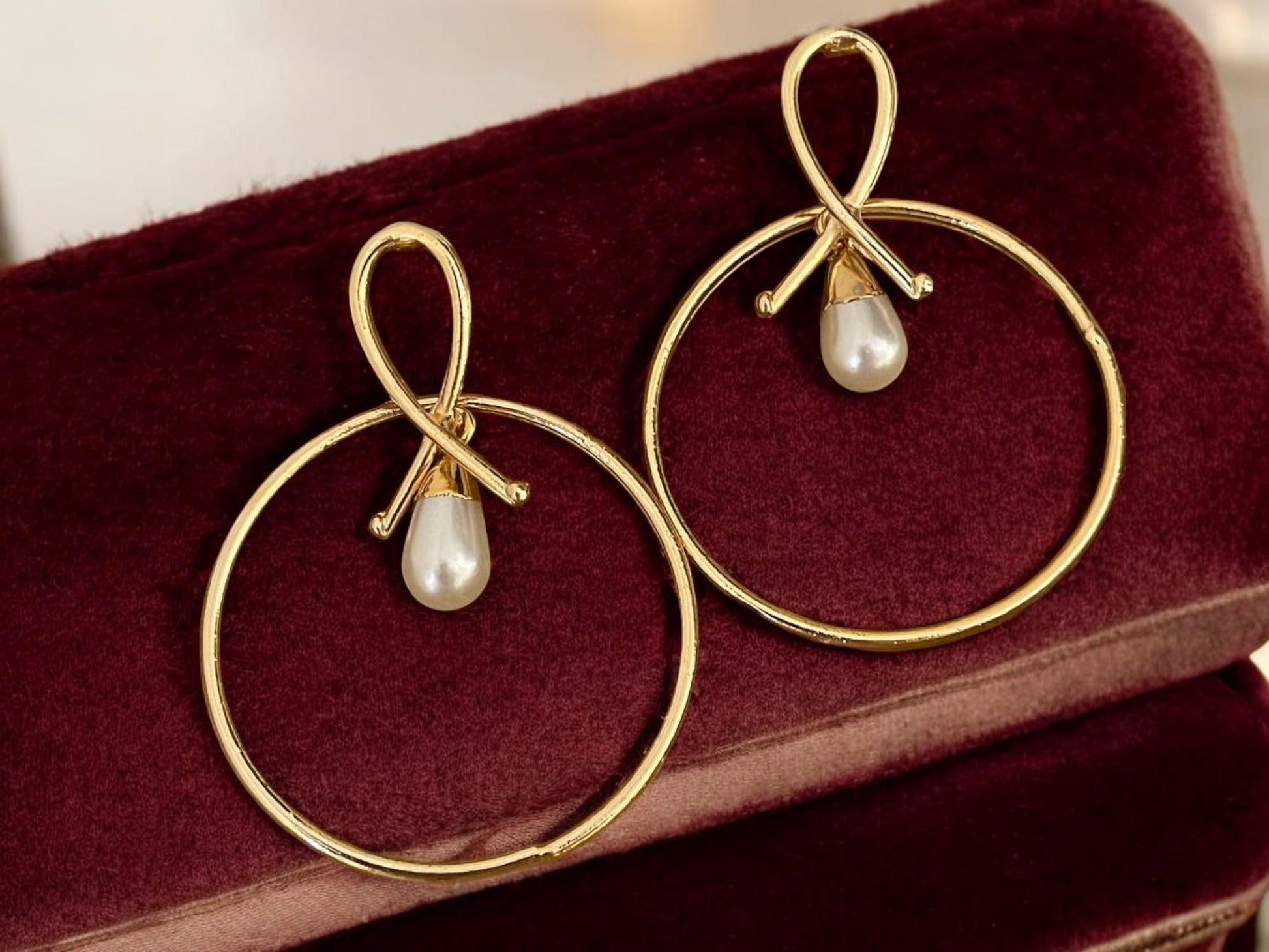 Gold Plated Pearl Hoop Earrings - Handmade Geometric Infinity Loop Design with Roman Coin Accents, Handmade In Turkey - Glam Duchess