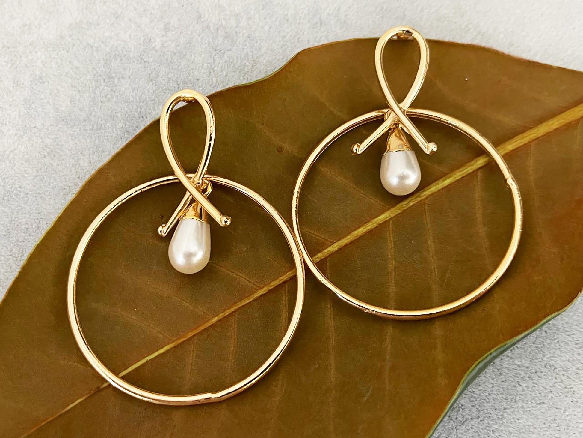 Gold Plated Pearl Hoop Earrings - Handmade Geometric Infinity Loop Design with Roman Coin Accents, Handmade In Turkey - Glam Duchess
