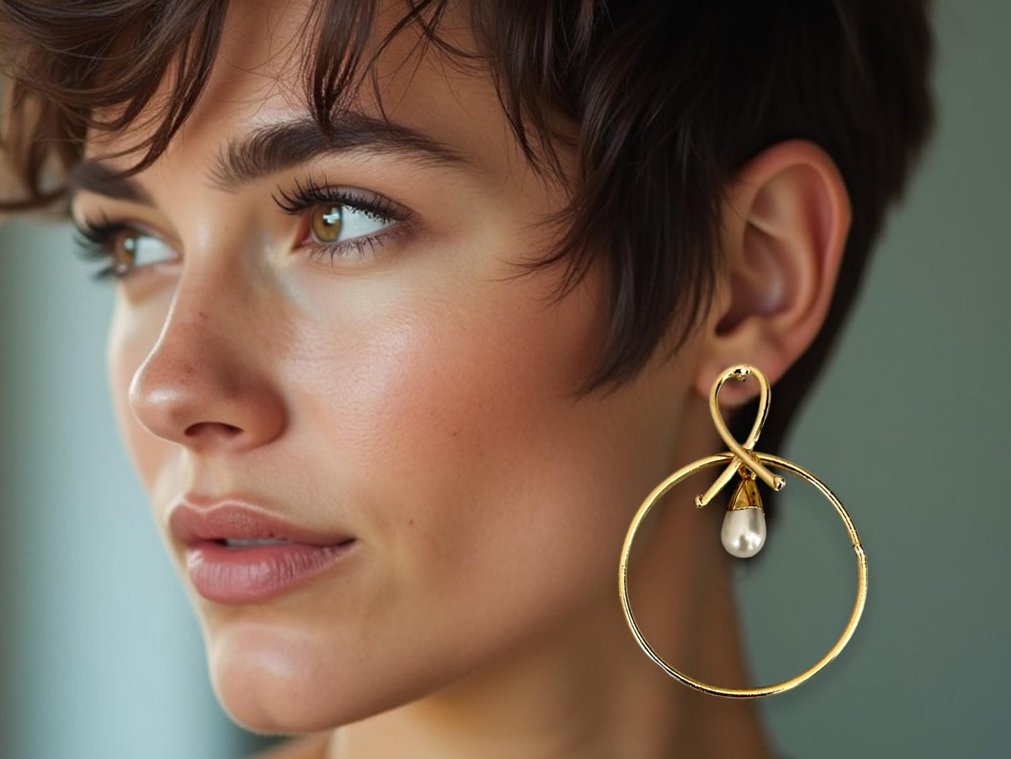 Gold Plated Pearl Hoop Earrings - Handmade Geometric Infinity Loop Design with Roman Coin Accents, Handmade In Turkey - Glam Duchess